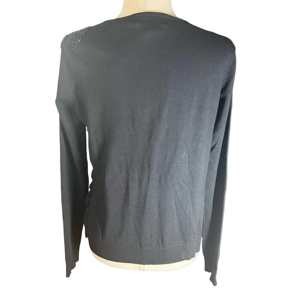 3/$27 NWT Attention V-Neck Wrap Sweater in Black, Embellished Shoulder, Large - Picture 6 of 6